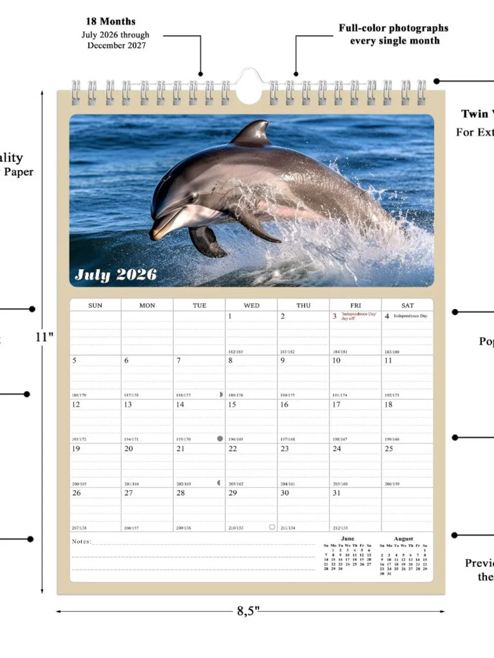 2026 - 2027 Calendar Magnetic Peel & Stick 18 Months 8.5